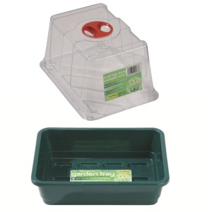 Zestaw Mini taca ogrodowa zielona bez otworów G130G + mała pokrywka z wysoką kopułą G138 Garland